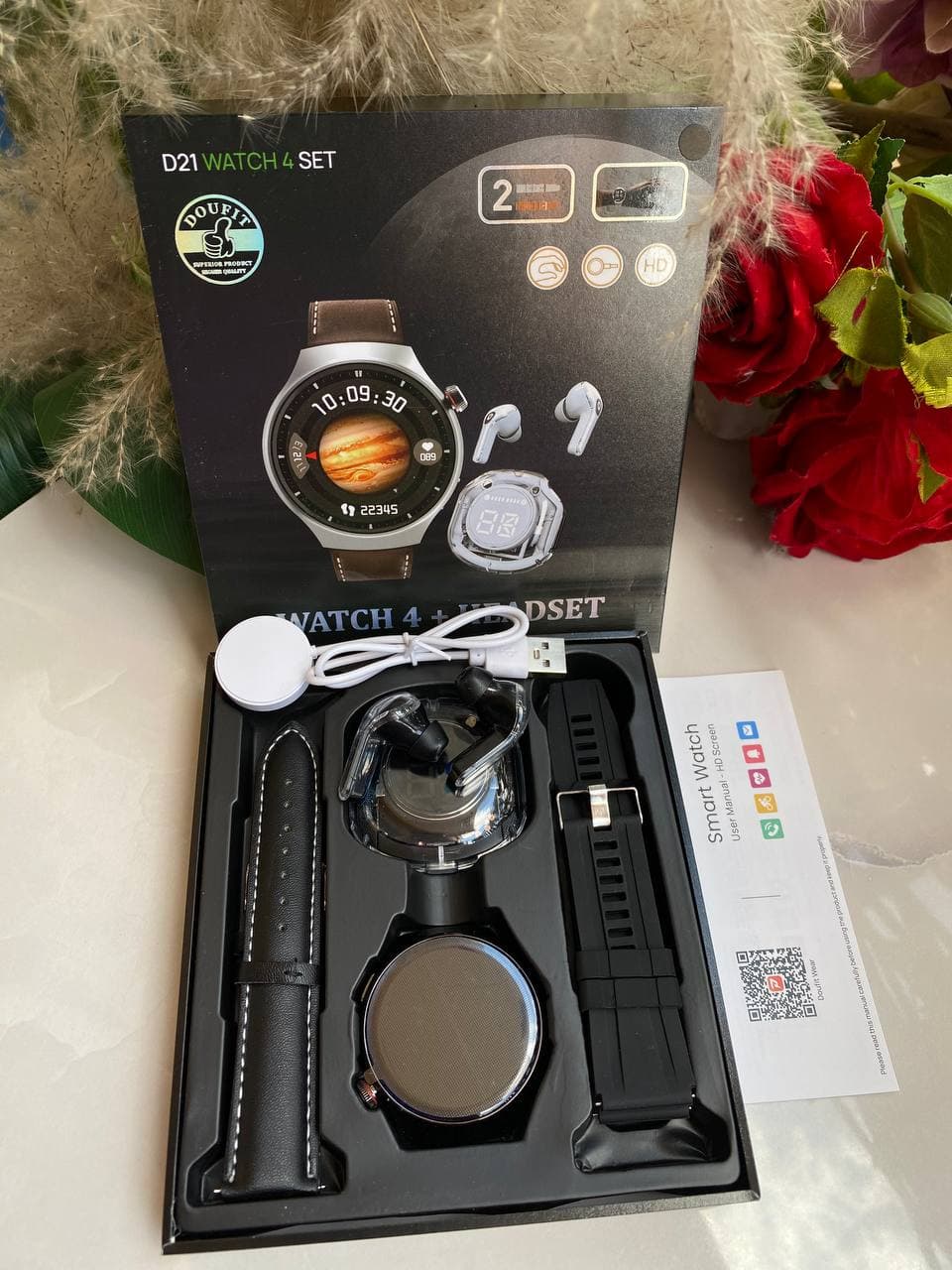 D21 Smartwatch with Earbuds & 2 Straps