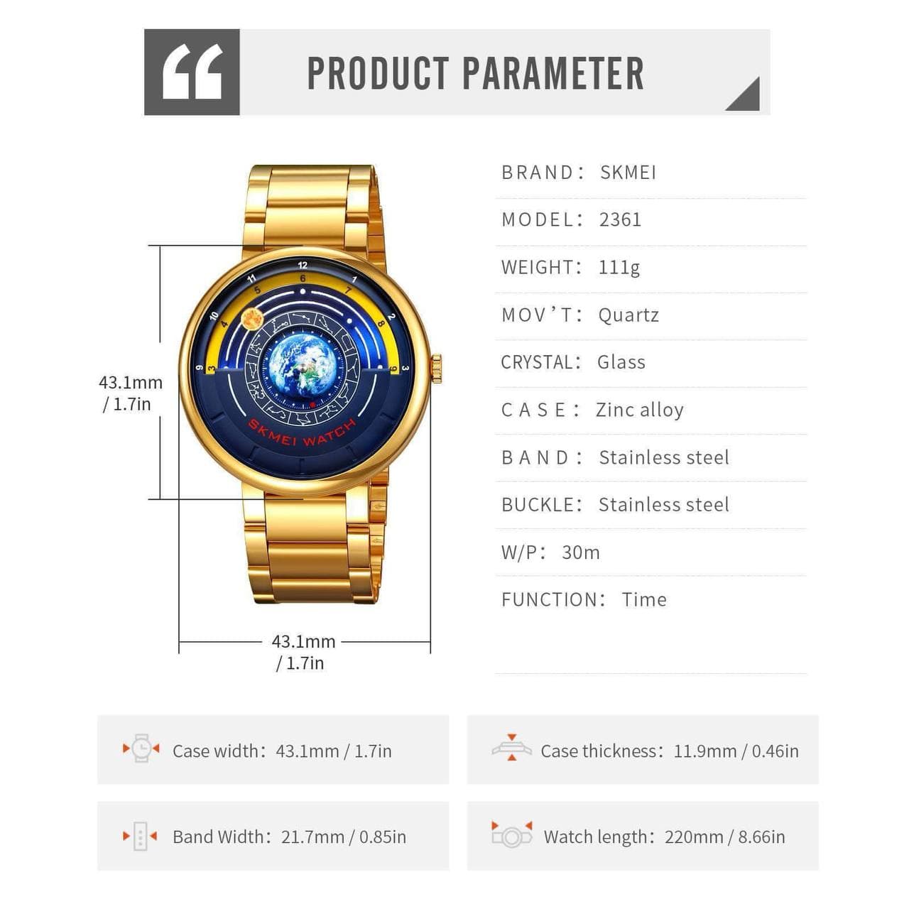 Skmei 2361 Earth Time Watch thumbnail 4